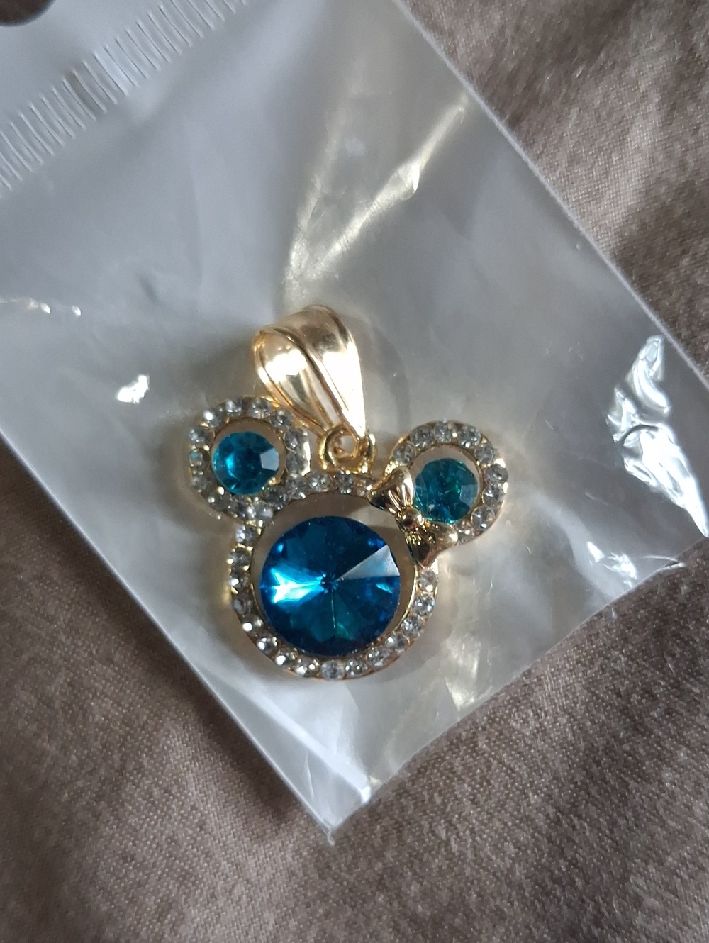 Gold-Tone Blue Crystal Mickey Pendant Necklace